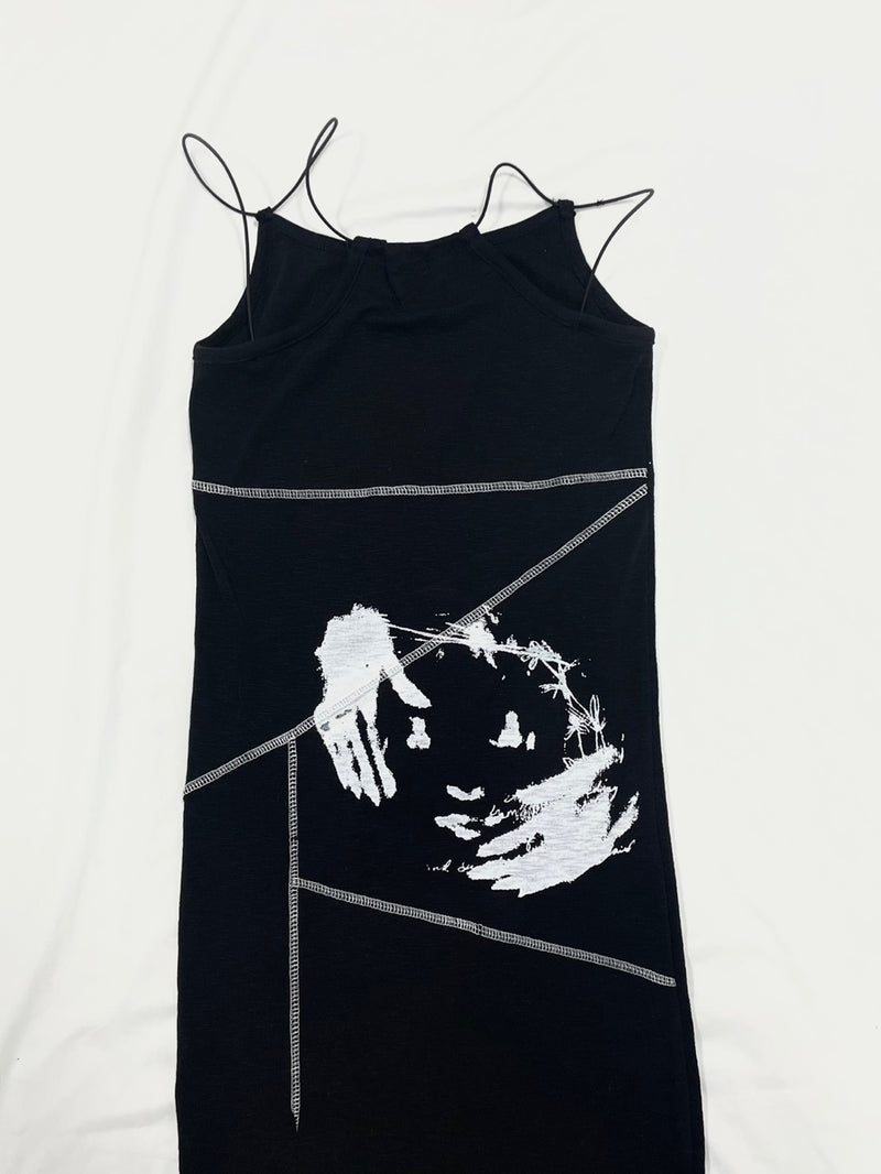 HWIDO Punk printing lace sleeveless dres