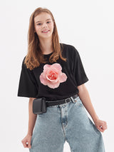 フラワープリントワイド半袖Tシャツ / flower print wide short sleeve t-shirt (4470382821494)