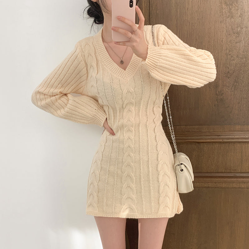 ツイステッドニットドレス/[4color]twisted knit dress