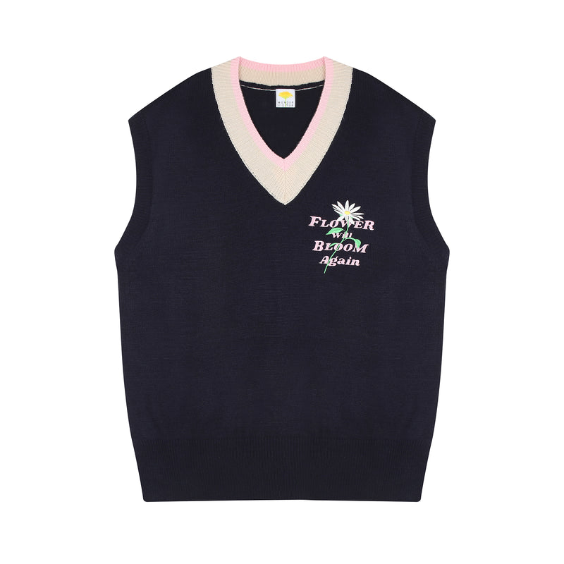 FWBA embroidery knit vest [Navy] (6535249494134)