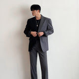 Contrast-Toned Blazer and Straight Pants Set (6684830924918)