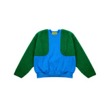 [UNISEX] Panelled Faux-Shearling Sweatshirt (Blue) (6656336199798)