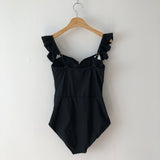 フリルショルダー水着 ブラック / Frill shoulder swimsuit Black
