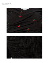 Cherry embroidered off-shoulder blouse Black