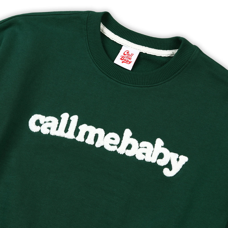 [Call Me Baby] Fuzzy Logo Cropped Sweatshirts (Green) / ファジーロゴクロップドマンツーマンTシャツ (Green) (6627470999670)