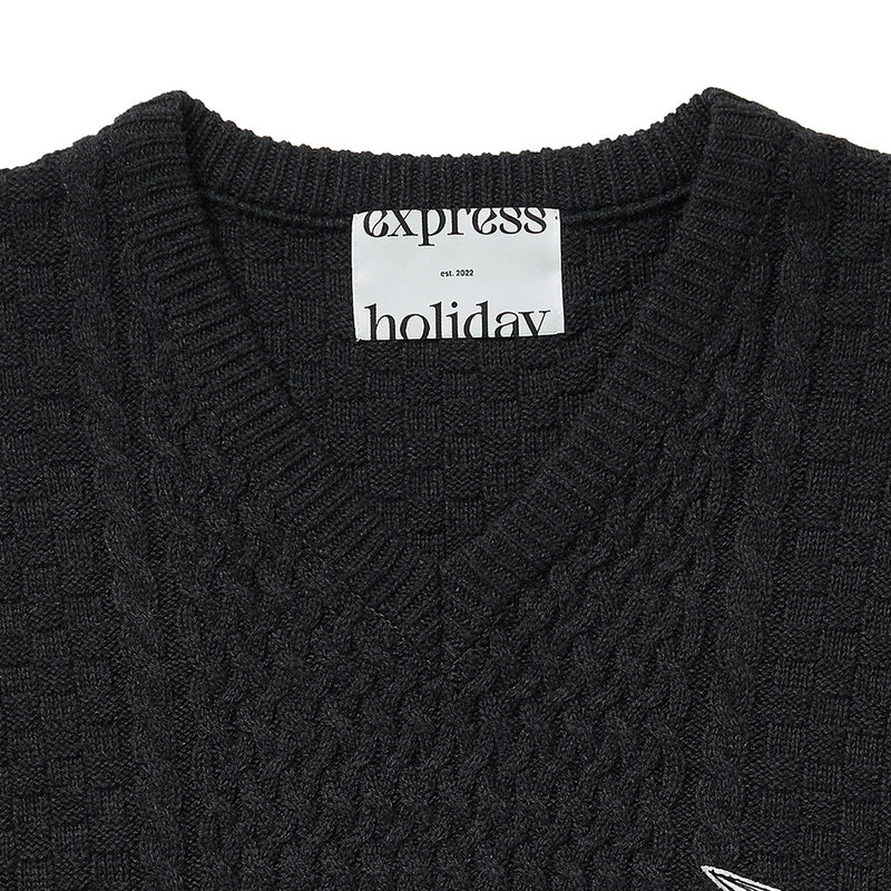 ケーブルニットベスト / Express Holiday Cable Knit Vest_Charcoal