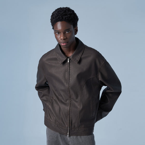 Overfit Curved Blouson Jacket (Brown)
