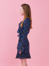 RUFFLE POINT CHECK WRAP ONEPIECE_NAVY (6612504969334)