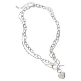 ダブルハートトグルバーチェーンネックレス / Double Heart Toggle Bar Chain Necklace