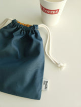Two tone string pouch - teal blue L