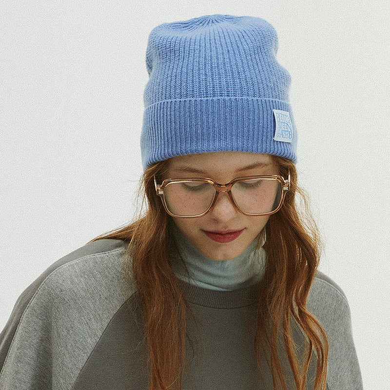 BUBBLE LABEL CASHMERE WOOL BLENDED BEANIE_BLUE