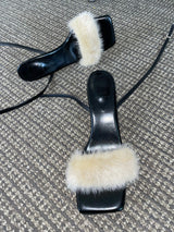 Mink point fur strap square heel (3 colors)
