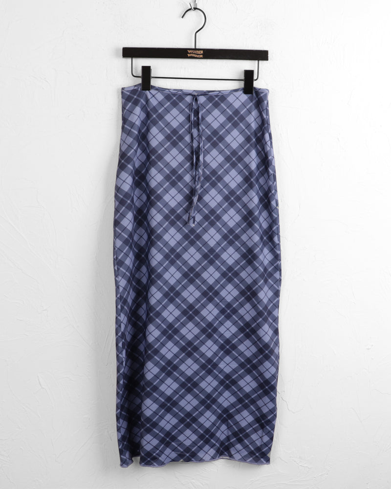 Shabin Vintage Y2K Check Pattern Ribbon Long Skirt