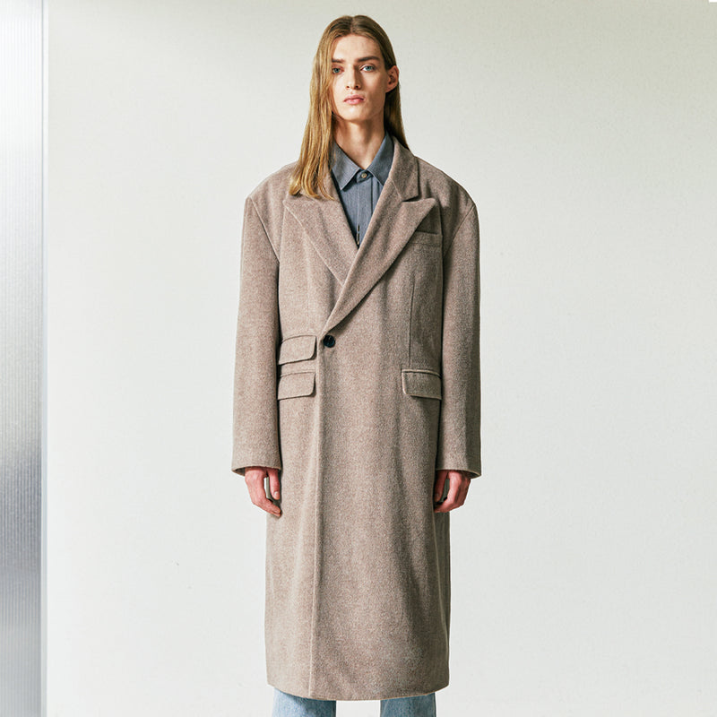 WOOL BLENDED MAXIMAL DOUBLE BUTTON COAT GREY