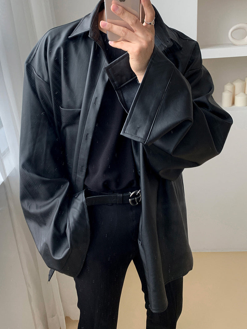メガフィットレザーシャツ / ASCLO Megafit Leather Shirt (Black)