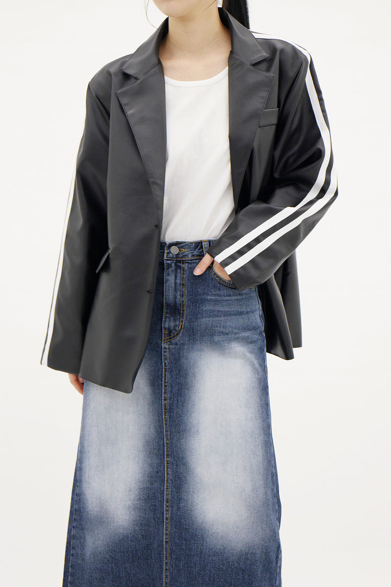 ホワイトラインレザージャケット / white line leather jacket