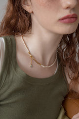 ティニーパールウィズドロップペンダントネックレス/Tiny pearl with drop pendant necklace
