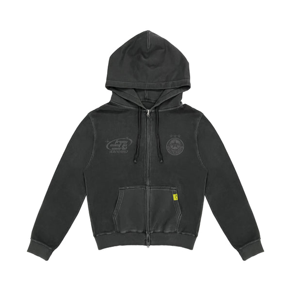 HOLYNUMBER7 X DKZ CHARCOAL HOODED ZIP-UP
