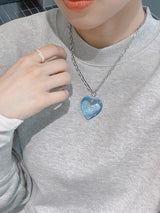 スイートハートグラスハートチェーンネックレス / SWEET-HEART Glass Heart Chain Necklaces Clear/Sky Blue/Blue/Ohora Clear