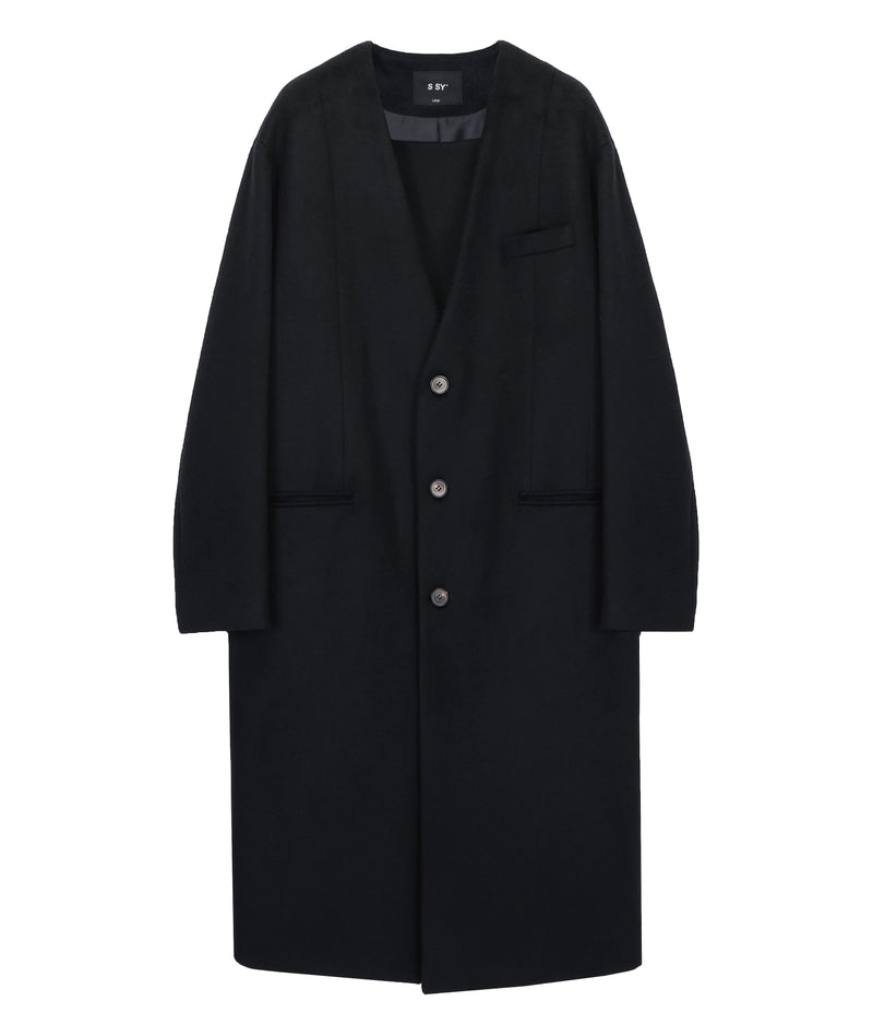 collarless front cover coat black (6615480959094)