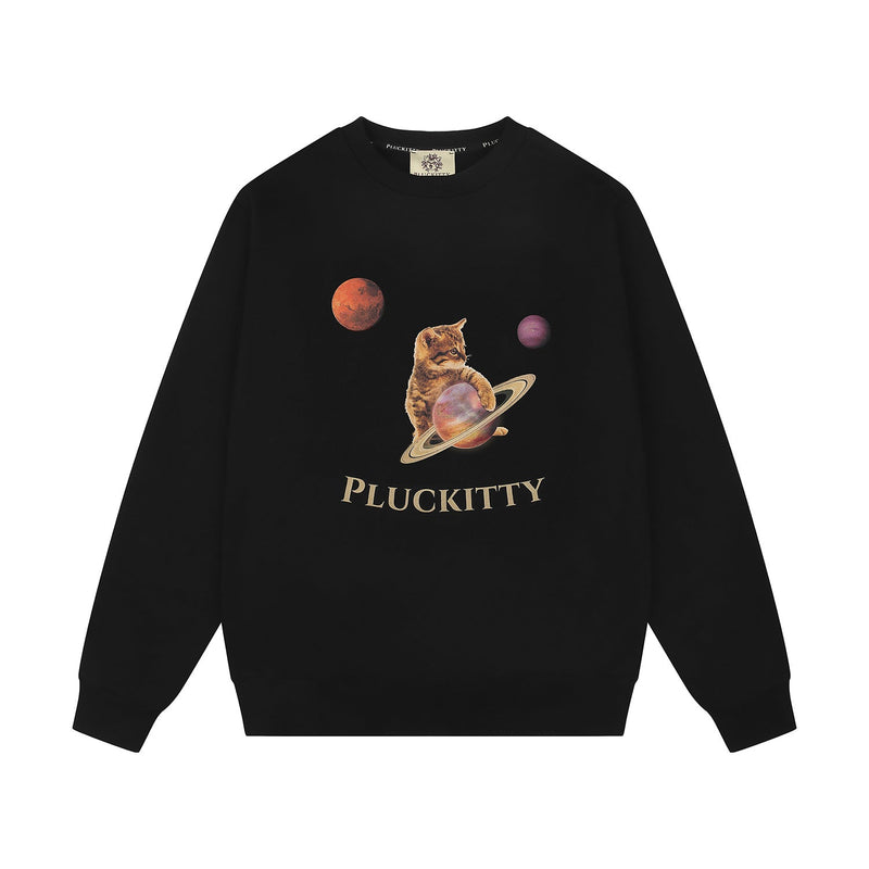 ペットミーモアキティプラネットプリントスウェットシャツ/Pet me more kitten planet print sweatshirt Black [Unisex]