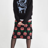 Rose pattern Knit Skirt [Black] (6610298896502)