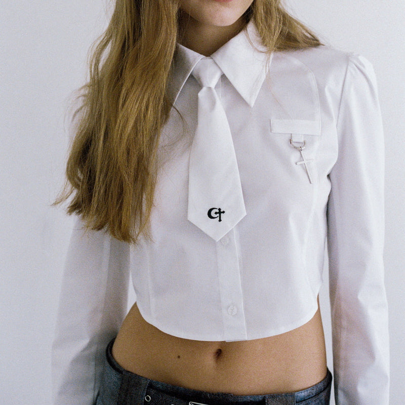 01ネクタイクロップシャツ / 0 1 necktie crop shirt - WHITE