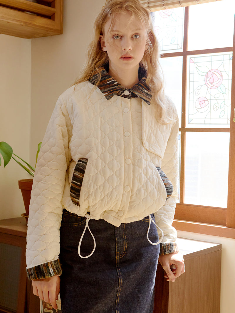 Stripe Patched Quilting Jacket (Ivory)