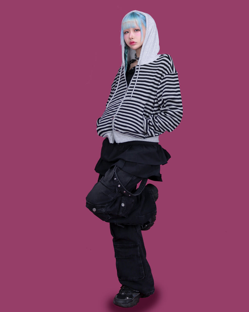 BB boxey striped hood zip-up (2color)