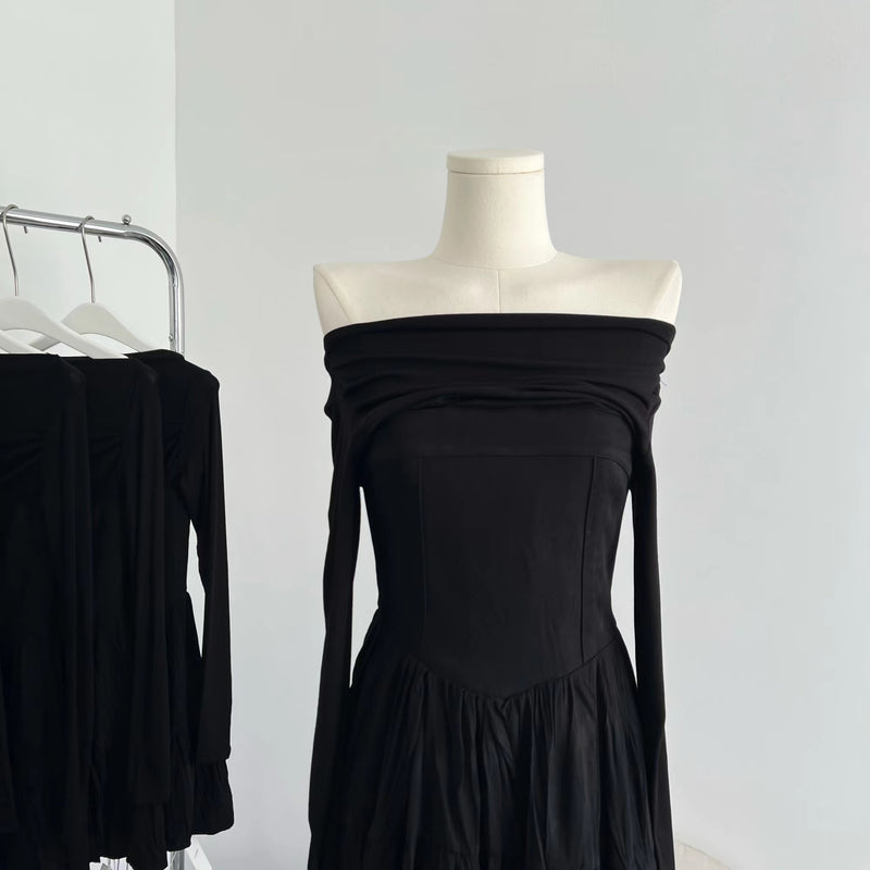 Black off-shoulder hidden dress