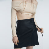 サイドプリーツストラップミニスカート / Side Pleats Strap Mini Skirt, Black