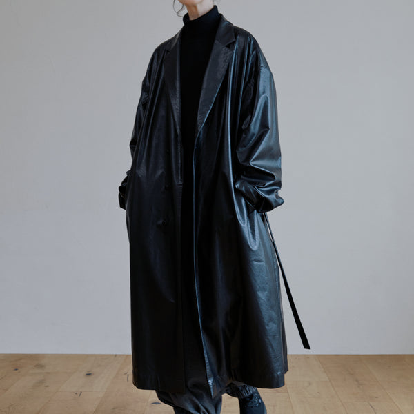 ユニセックストレンチレザーコート / unisex trench reather coat black