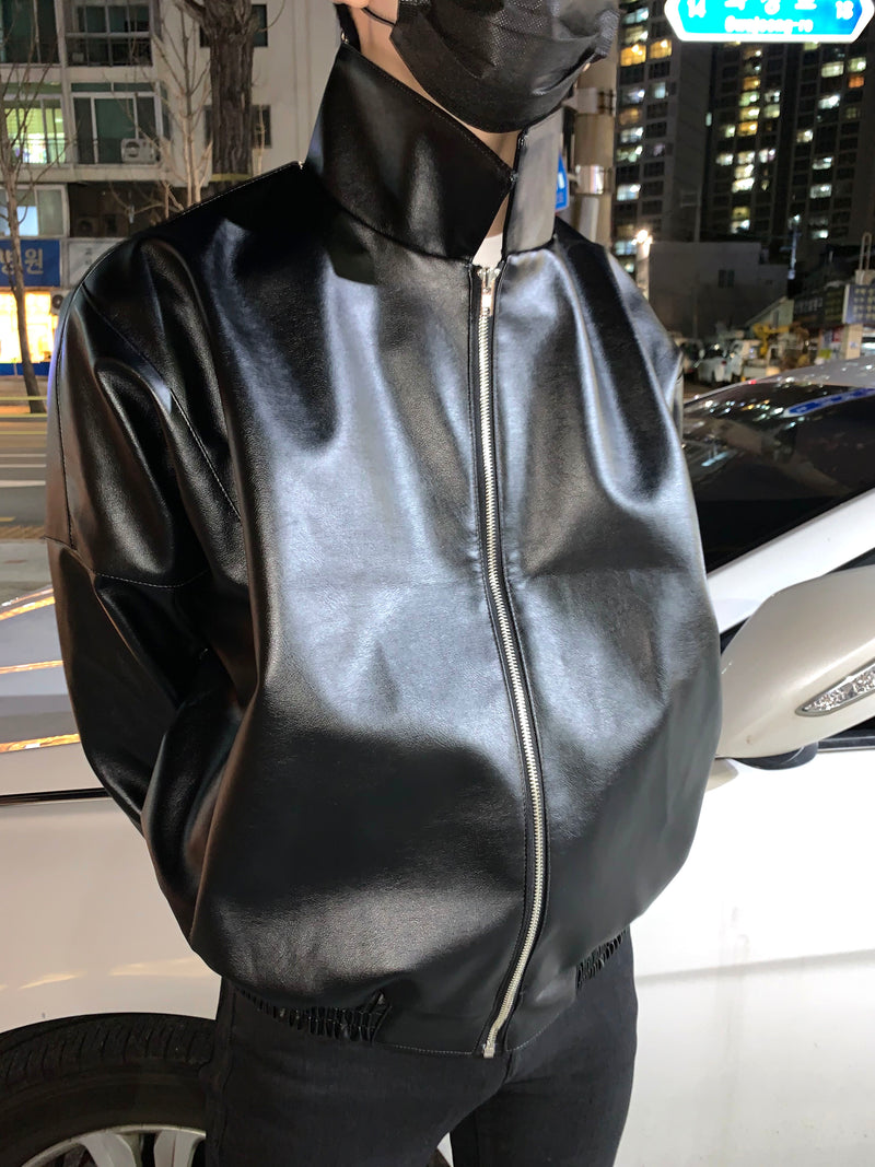 Arc crop leather jacket (4646180814966)