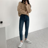 Whiskered Two-Button High Waist Skinny Jeans