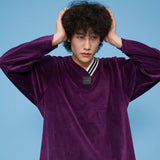 Velour V-neck Shirt [Purple] (6592057966710)
