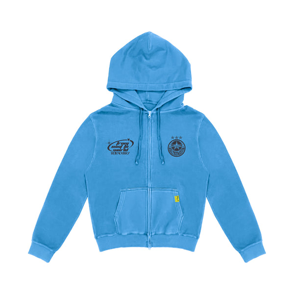 HOLYNUMBER7 X DKZ BLUE HOODED ZIP-UP