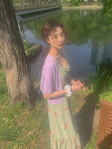 JASMINE VINTAGE FLOWER RUFFLE SLIP DRESS(PINK, GREEN, PURPLE 3COLORS!) (6571257757814)