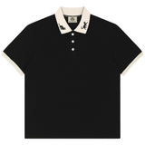 サンセットウィズユージャカードカラーポロシャツ/Sunset with you jacquard collar polo shirt Black [Unisex]