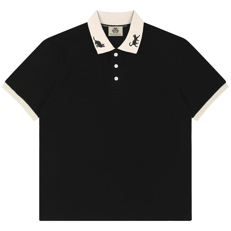 サンセットウィズユージャカードカラーポロシャツ/Sunset with you jacquard collar polo shirt Black [Unisex]