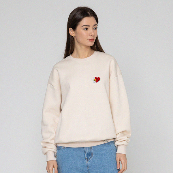 [UNISEX] Flower heart half smile embroidery sweatshirt