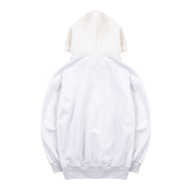 [UNISEX] Faux Shearling-Trimmed Cotton-Jersey Hoodie (Light Grey) (6656665157750)