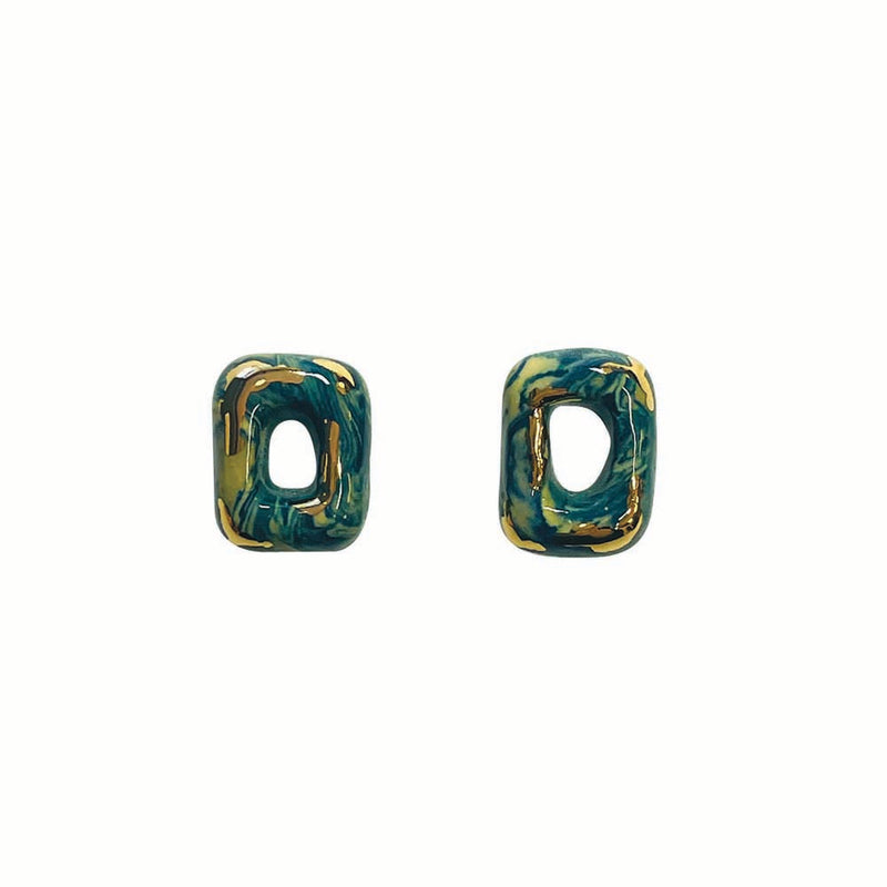 Ceramic Doughnut Marbling earring (square) (6642403639414)