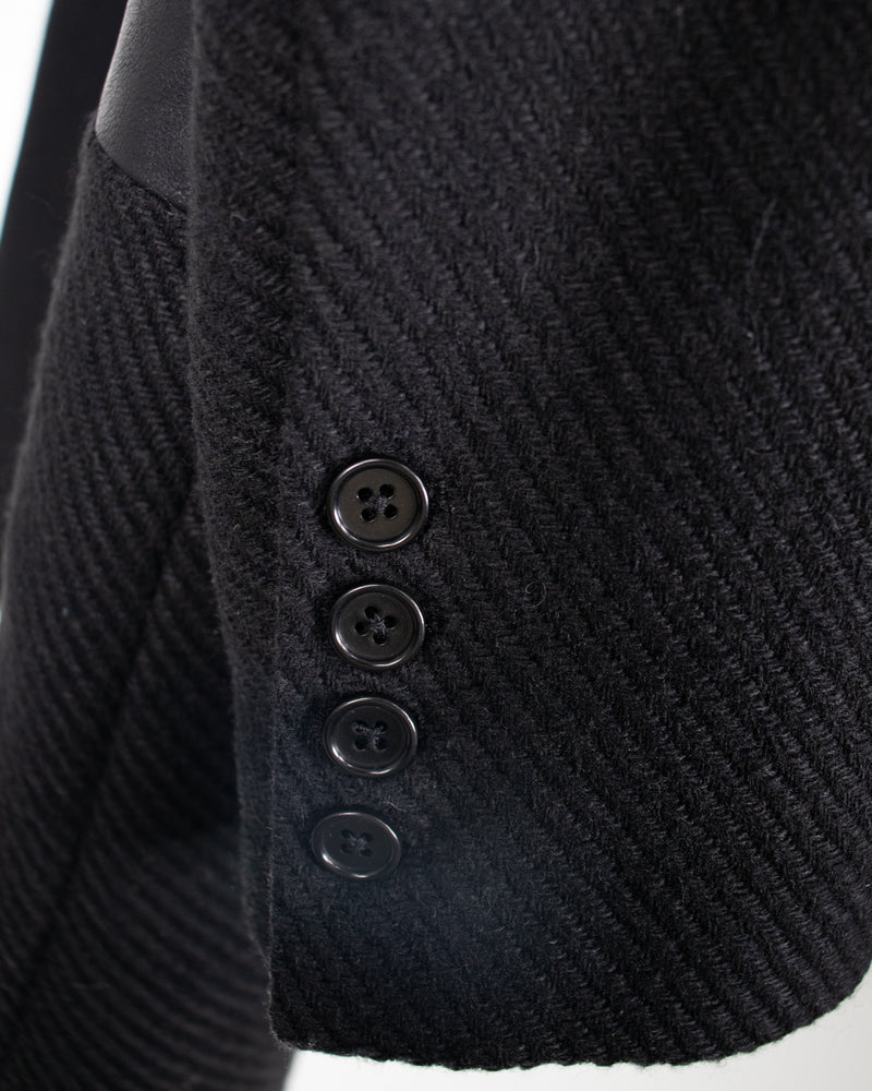 ツイードレザーパネルシングルブレステッドコート/Tweed and Leather Panelled Single-breasted Coat