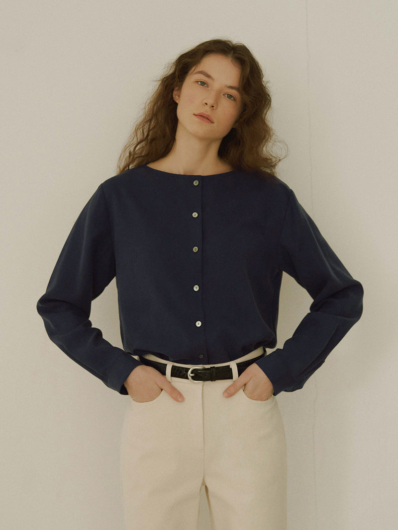 Boatneck plain blouse (6654553587830)