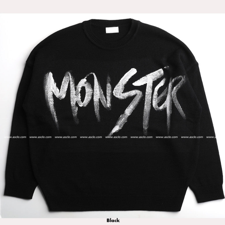 14 Hand Printing Monster Round Knit (4color) (4646494240886)