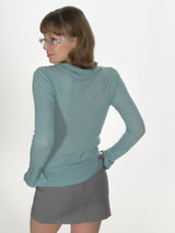 SHEER COLLARED TOP_BLUE GREEN