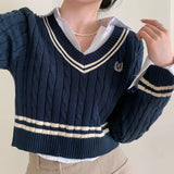 エンブロイダリークロップドVネックツイストニット / [4color] Embroidery cropped V-neck twisted knit