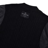 レザースリーブケーブルニットセーター/[UNISEX] Leather-Sleeve Cable-Knit Sweater (Black)