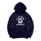 [UNISEX] Faux Shearling-Trimmed Cotton-Jersey Hoodie (Navy) (6656664797302)