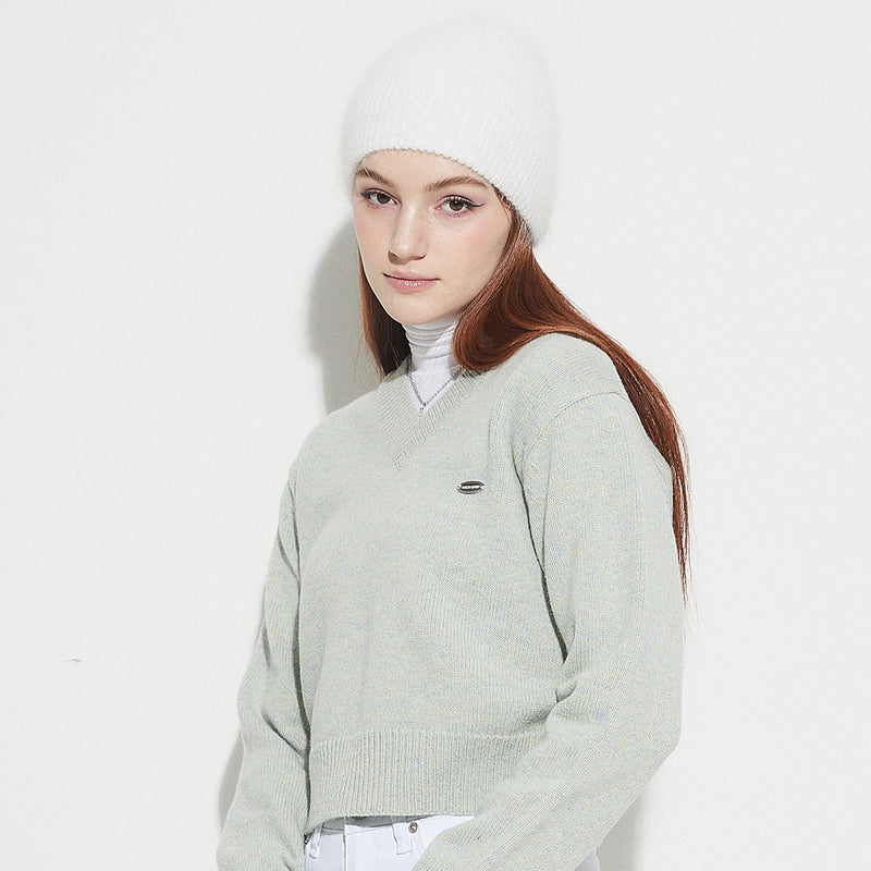 OW WOOL V NECK KNIT (GREEN) (6632567734390)